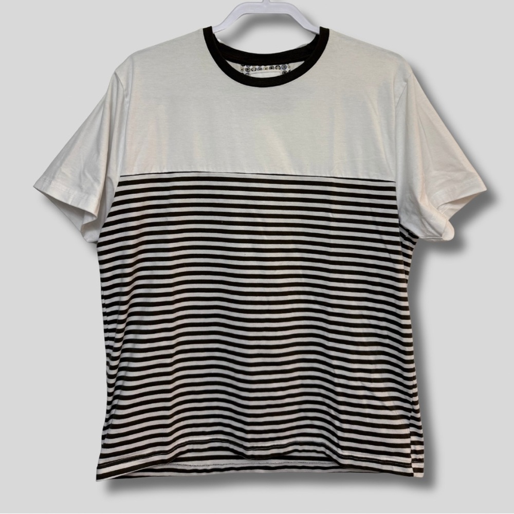 Denim & Flower Ricky Singh Men's T-Shirt White & Brown Stripes.